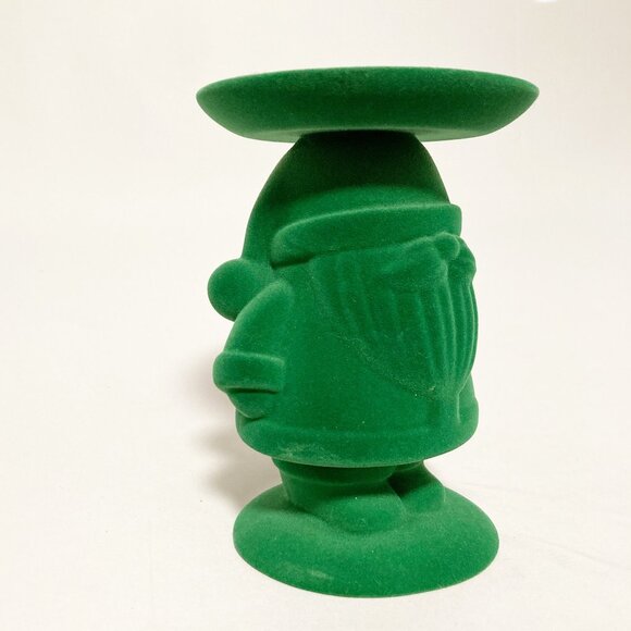 Bath & Body Works Green Flocked Velvet Santa Standing Pedestal Candle Holder - Picture 2 of 7